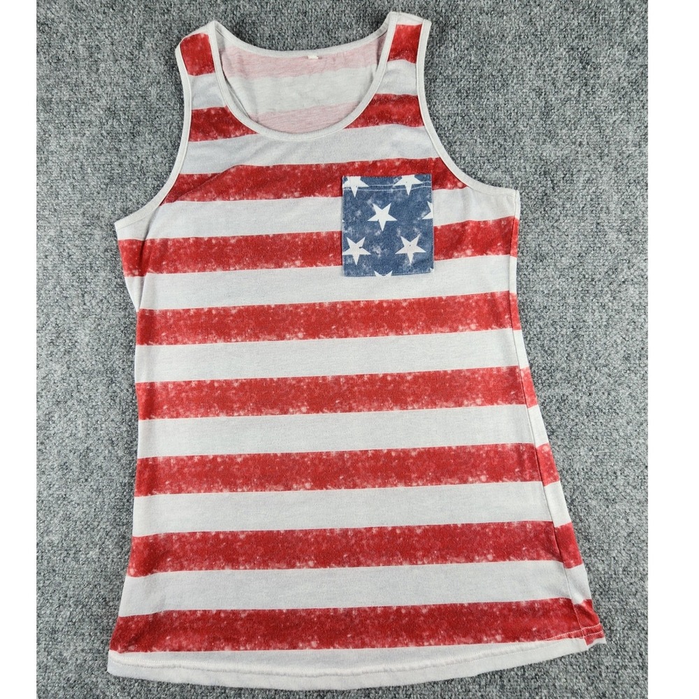 Red White Striped Racerback Tank Top Distressed Patriotic Sleeveless Shirt S